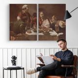 The Calling of Saint Matthew by Caravaggio - two-panel canvas displayed in a reading room