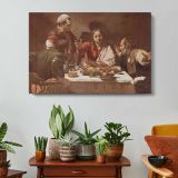 The Calling of Saint Matthew by Caravaggio - single-panel canvas displayed above a console table