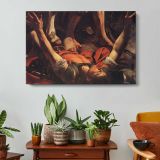 The Conversion on the Way to Damascus (detail) by Caravaggio - single-panel canvas displayed above a console table