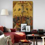 The Crucifixion - Jesus, Roman Soldiers, and Saints in Medieval Scene canvas wall art