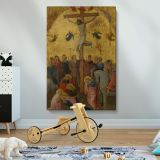 The Crucifixion - Jesus, Roman Soldiers, and Saints in Medieval Scene canvas wall art - Image 2