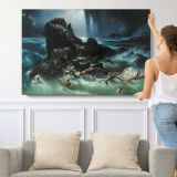 The Deluge by Francis Danby - single-panel canvas shown with a person for scale
