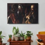 The Denial of Saint Peter by Caravaggio - single-panel canvas displayed above a console table