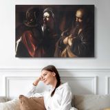 The Denial of Saint Peter by Caravaggio - single-panel canvas displayed above a sofa