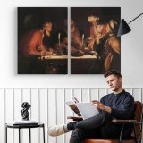 The Emmaus Disciples by Abraham Bloemaert - two-panel canvas displayed in a reading room