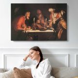 The Emmaus Disciples by Abraham Bloemaert - single-panel canvas displayed above a sofa
