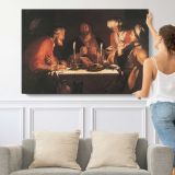 The Emmaus Disciples by Abraham Bloemaert - single-panel canvas shown with a person for scale