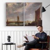 The Ferry Boat by Aelbert Cuyp - two-panel canvas displayed in a reading room
