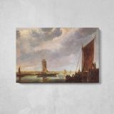 The Ferry Boat by Aelbert Cuyp - single-panel canvas displayed above a console table
