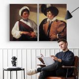 The Fortune Teller by Caravaggio - two-panel canvas displayed in a reading room