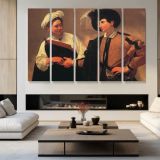 The Fortune Teller by Caravaggio - multi-panel canvas displayed in a modern living room