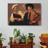 The Fortune Teller by Caravaggio - single-panel canvas displayed above a console table