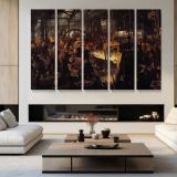 The Foundry by Adolph von Menzel - multi-panel canvas displayed in a modern living room