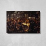 The Foundry by Adolph von Menzel - single-panel canvas displayed above a console table
