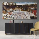 The Fountain of Youth by Lucas Cranach — single-panel canvas above a sideboard