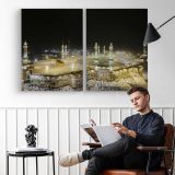 The Grand Mosque Illuminated at Night - two-panel canvas displayed in a reading room