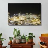 The Grand Mosque Illuminated at Night - single-panel canvas displayed above a console table