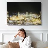 The Grand Mosque Illuminated at Night - single-panel canvas displayed above a sofa