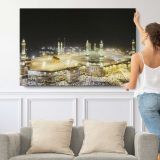 The Grand Mosque Illuminated at Night - single-panel canvas shown with a person for scale