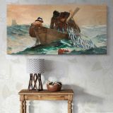 The Herring Net by Winslow Homer — single-panel canvas above a console table