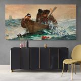The Herring Net by Winslow Homer — single-panel canvas above a sideboard