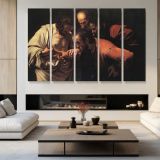 The Incredulity of Saint Thomas by Caravaggio - multi-panel canvas displayed in a modern living room