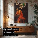 The Inspiration of Saint Matthew - Caravaggio Angel and Saint in Golden Light canvas wall art