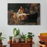 The Lady of Shalott by John William Waterhouse - single-panel canvas displayed above a console table