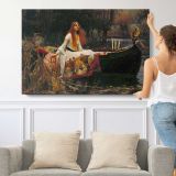 The Lady of Shalott by John William Waterhouse - single-panel canvas shown with a person for scale