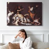 The Lamentation Over the Dead Christ by Alessandro Turchi - single-panel canvas displayed above a sofa