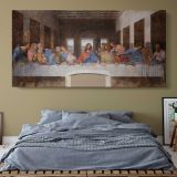 The Last Supper by Leonardo da Vinci — single-panel canvas above a bed with blue bedding