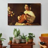 The Lute Player by Caravaggio - single-panel canvas displayed above a console table