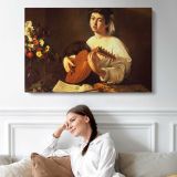 The Lute Player by Caravaggio - single-panel canvas displayed above a sofa