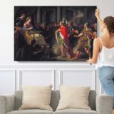The Meeting of Dido and Aeneas by Sir Nathaniel Dance-holland - single-panel canvas shown with a person for scale
