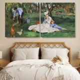 The Monet Family in Their Garden at Argenteuil by Edouard Manet — single-panel canvas in a bedroom