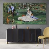 The Monet Family in Their Garden at Argenteuil by Edouard Manet — single-panel canvas above a sideboard