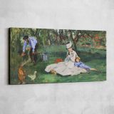 The Monet Family in Their Garden at Argenteuil by Edouard Manet — single-panel canvas shown on a pale studio wall