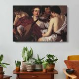 The Musicians by Caravaggio - single-panel canvas displayed above a console table