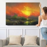 The Ninth Wave by Ivan Aivazovsky - single-panel canvas shown with a person for scale