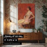 The Palm Leaf Fan by Thomas Wilmer Dewing - Pink Tones and Gentle Expression canvas wall art