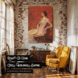 The Palm Leaf Fan by Thomas Wilmer Dewing - Pink Tones and Gentle Expression canvas wall art - Image 3