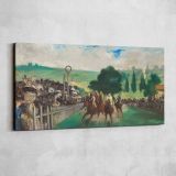 The Races at Longchamp by Edouard Manet — single-panel canvas shown on a pale studio wall