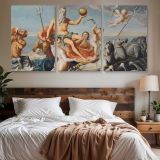 The Return of Neptune by John Singleton Copley — three-panel canvas above a bed