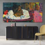 The Royal End - Arii Matamoe by Paul Gauguin — single-panel canvas above a sideboard