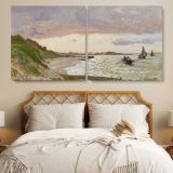 The Seashore at Sainte-Adresse by Claude Monet — single-panel canvas in a bedroom