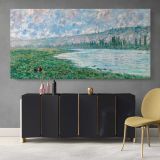 The Seine at Vetheuil by Claude Monet — single-panel canvas above a sideboard