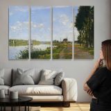 The Seine in Summer Light by Claude Monet - multi-panel canvas displayed above a sofa