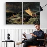 The Shipwreck by Joseph Mallord William Turner - two-panel canvas displayed in a reading room