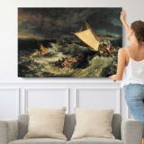 The Shipwreck by Joseph Mallord William Turner - single-panel canvas shown with a person for scale