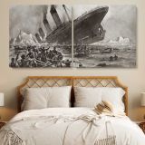 The Sinking of the Titanic by Willy Stower — single-panel canvas in a bedroom